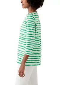 Petite Printed Split Neck Top