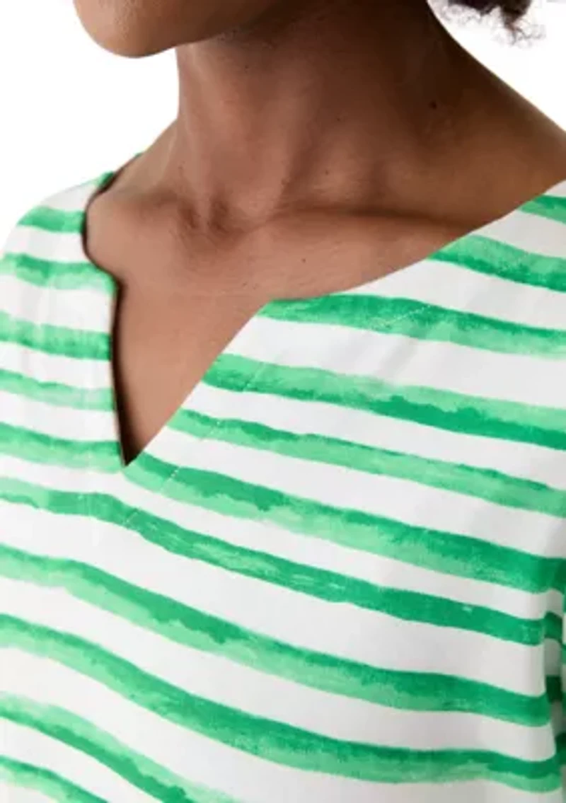 Petite Printed Split Neck Top