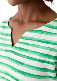 Petite Printed Split Neck Top