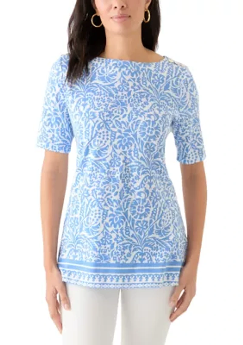 Women's Elbow Sleeve Button Trim Tunic