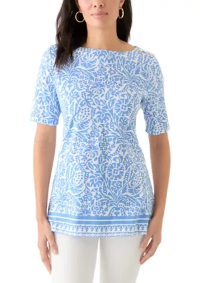 Women's Elbow Sleeve Button Trim Tunic