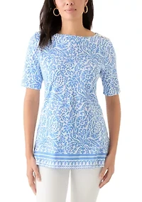 Women's Elbow Sleeve Button Trim Tunic