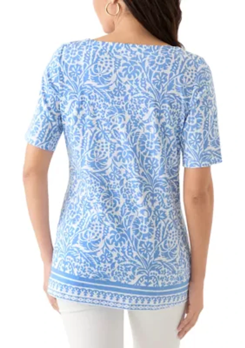 Women's Elbow Sleeve Button Trim Tunic