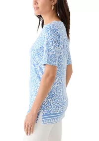 Women's Elbow Sleeve Button Trim Tunic