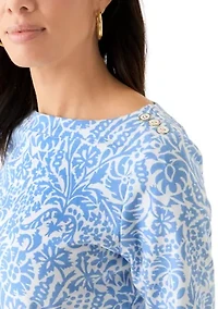 Women's Elbow Sleeve Button Trim Tunic
