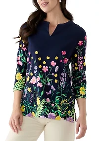 Women's Placement Printed Split Neck Top