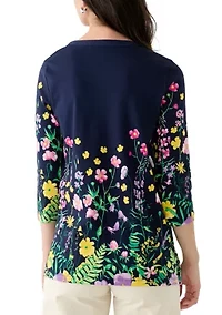 Women's Placement Printed Split Neck Top