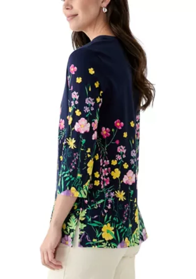 Women's Placement Printed Split Neck Top