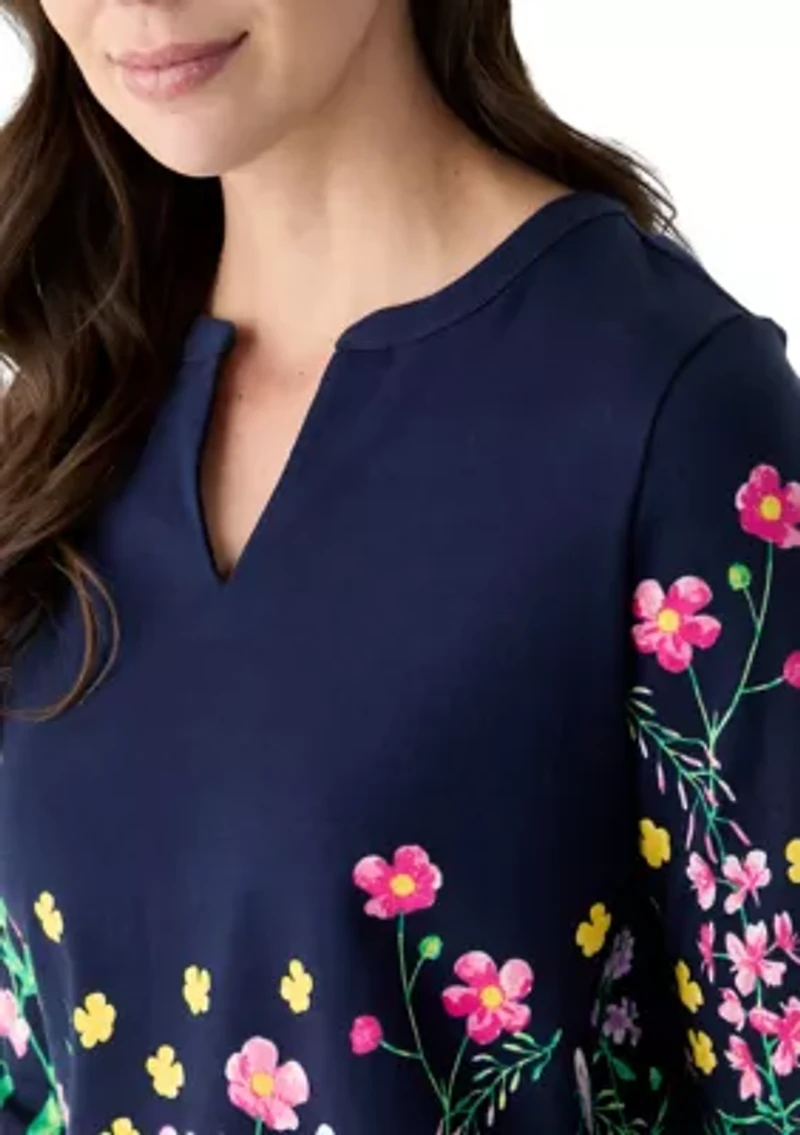 Women's Placement Printed Split Neck Top