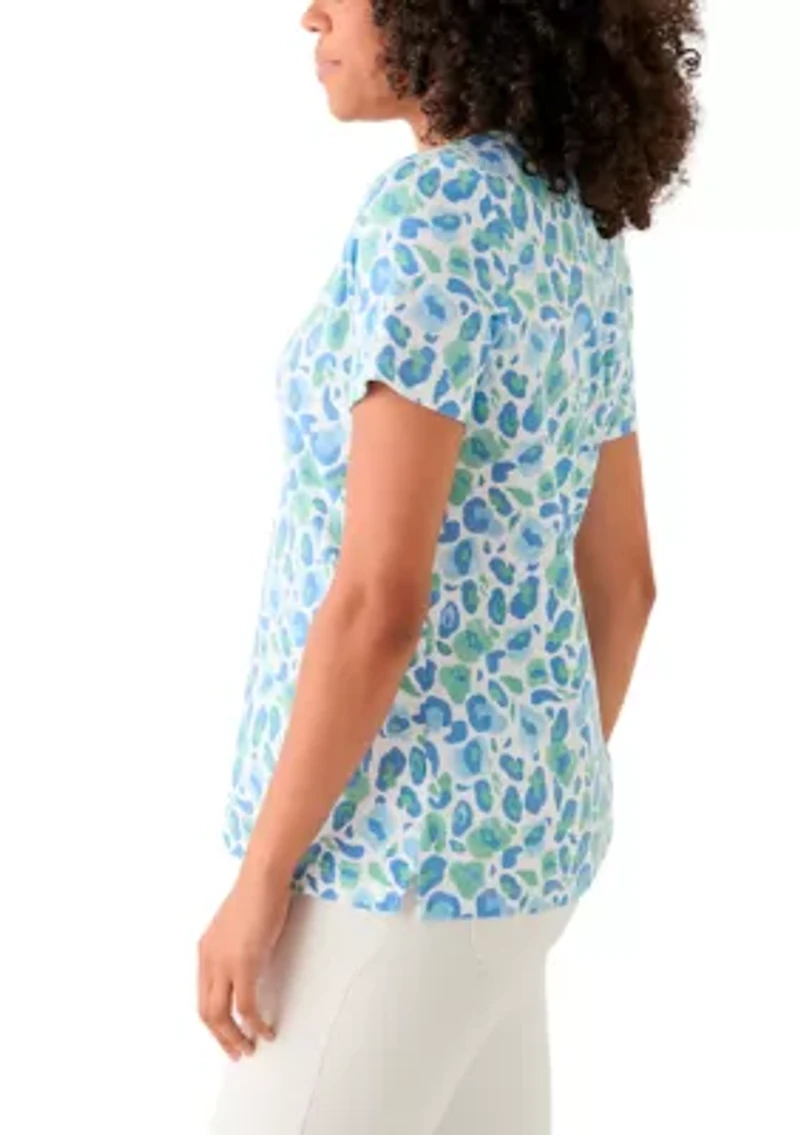 Women's Short Sleeve Crochet Trim Printed T-Shirt