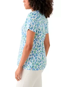 Women's Short Sleeve Crochet Trim Printed T-Shirt