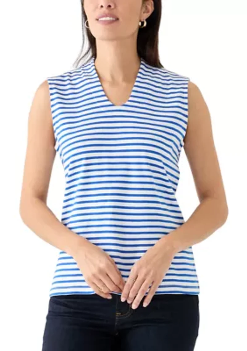 Women's Sleeveless V-Neck Yarn Dyed Top