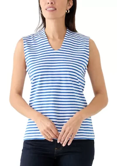 Women's Sleeveless V-Neck Yarn Dyed Top