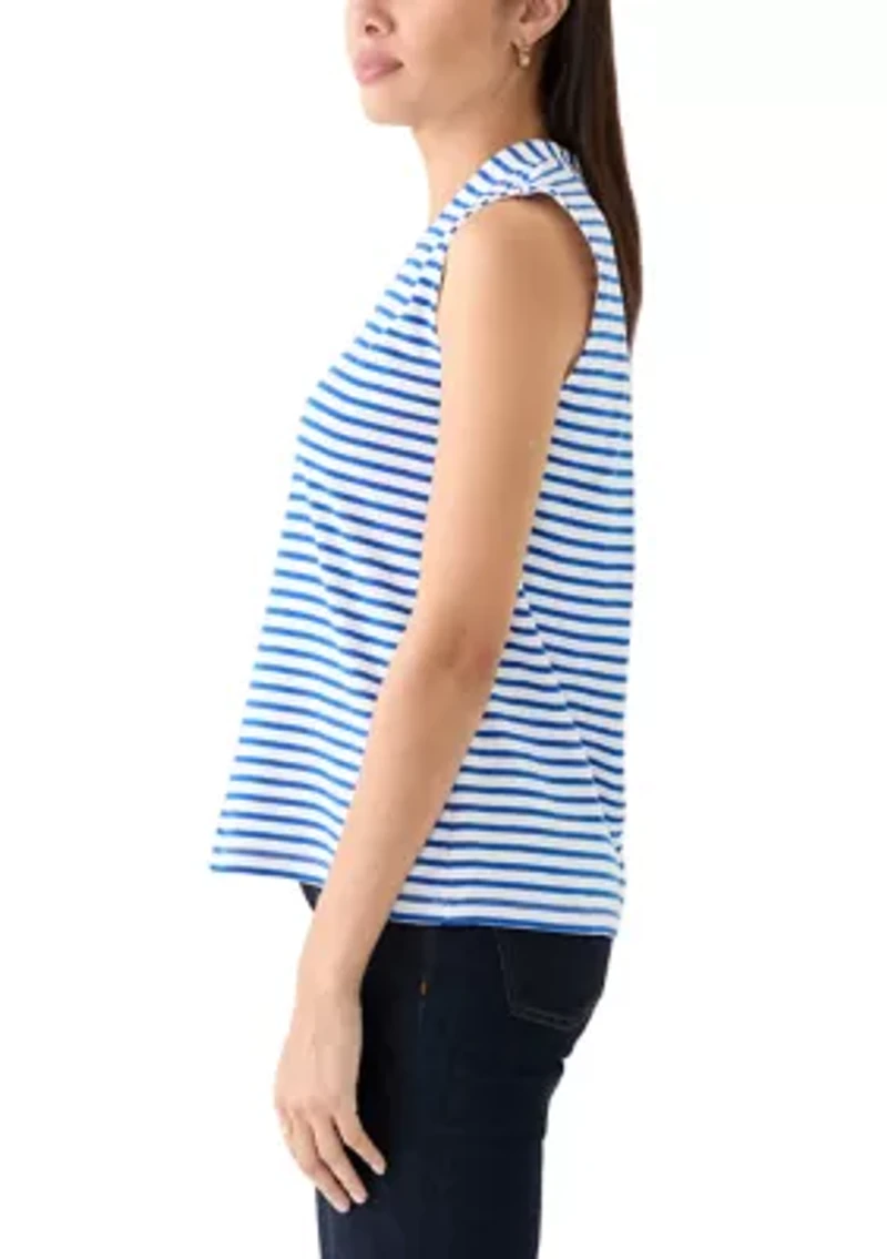Women's Sleeveless V-Neck Yarn Dyed Top