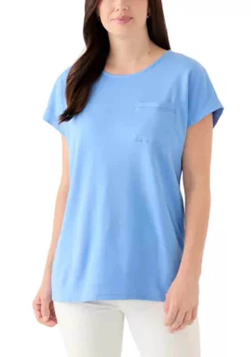 Women's Dolman Crochet Trim Solid T-Shirt