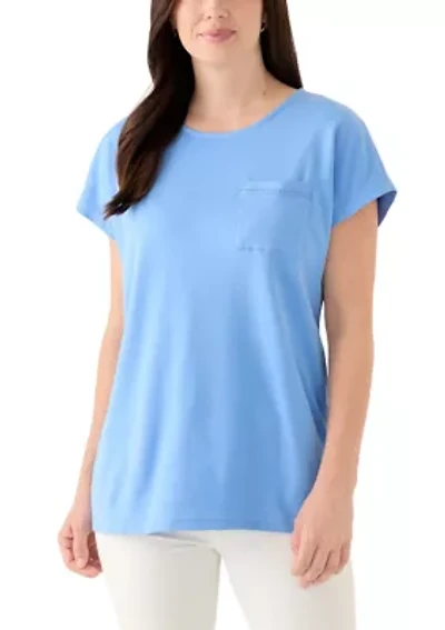 Women's Dolman Crochet Trim Solid T-Shirt