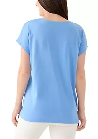 Women's Dolman Crochet Trim Solid T-Shirt