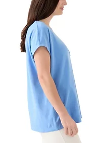 Women's Dolman Crochet Trim Solid T-Shirt