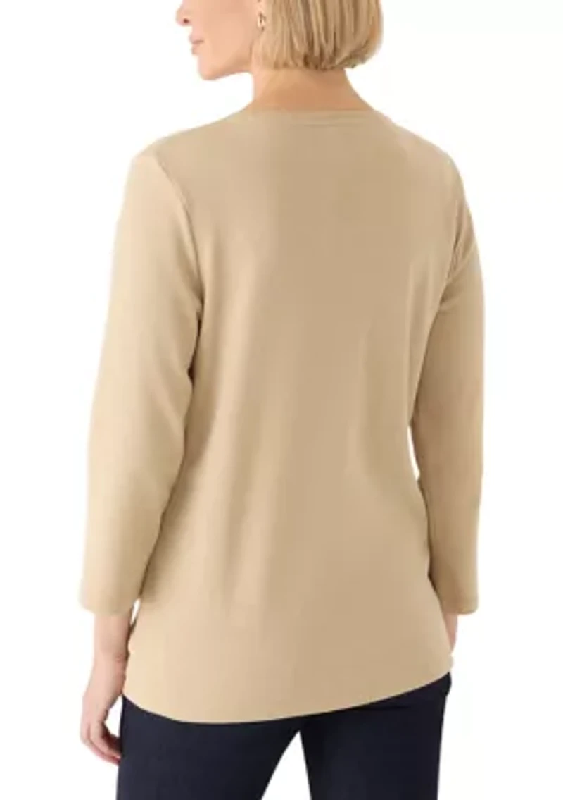 Women's Three-Quarter Sleeve Heather Crew Neck