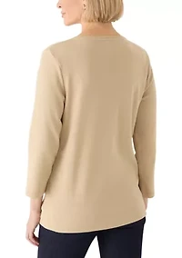 Women's Three-Quarter Sleeve Heather Crew Neck