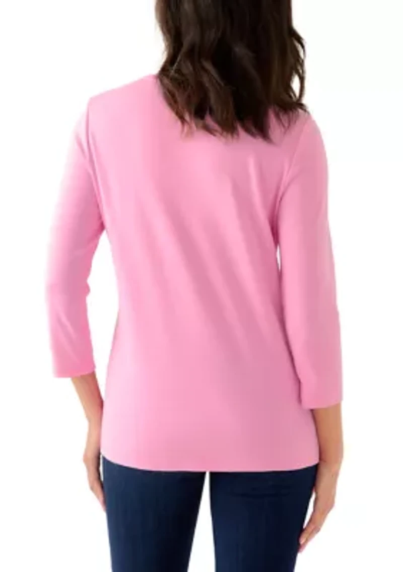Women's Three-Quarter Sleeve Heather Crew Neck