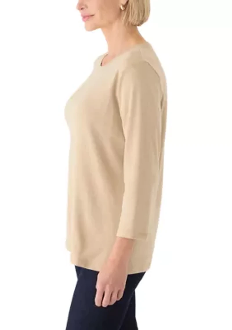 Women's Three-Quarter Sleeve Heather Crew Neck