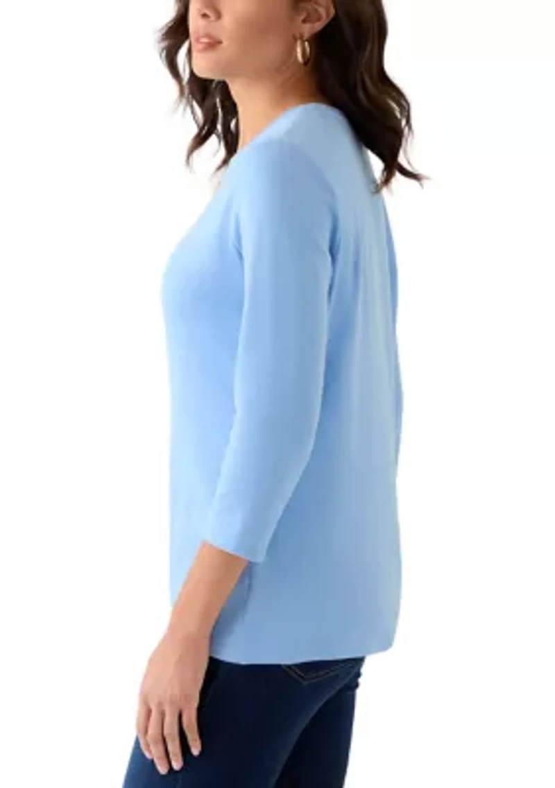 Women's Three-Quarter Sleeve Heather Crew Neck