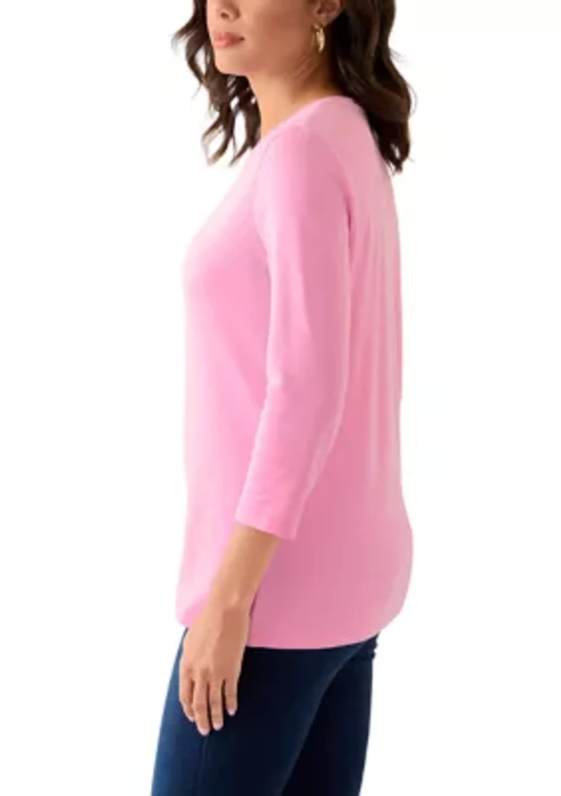 Women's Three-Quarter Sleeve Heather Crew Neck