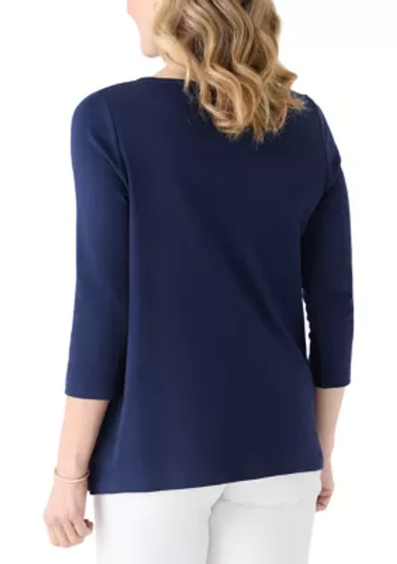 Women's 3/4 Sleeves Neck Detail Shirt