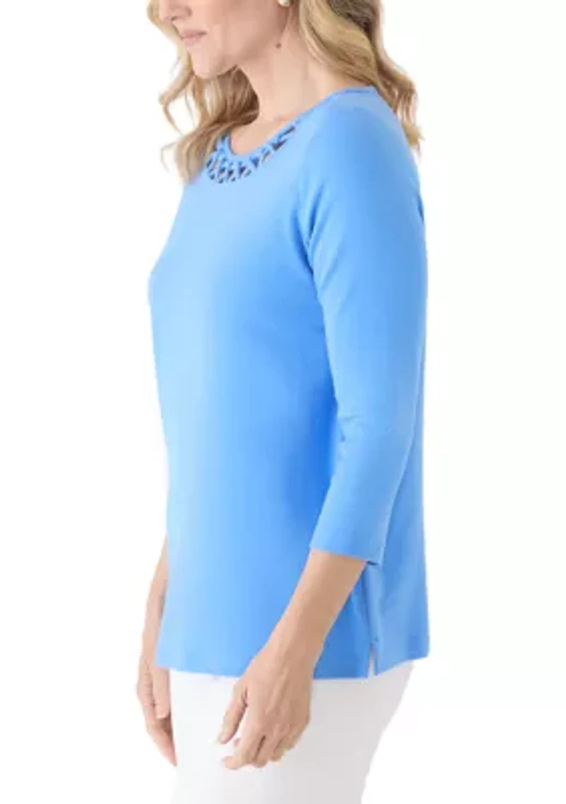Women's 3/4 Sleeves Neck Detail Shirt