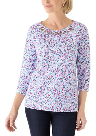 Women's 3/4 Sleeve Neck Detail Print Shirt
