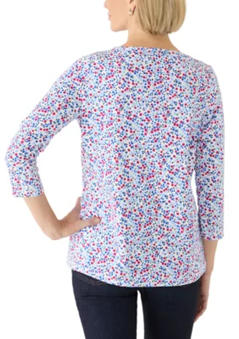 Women's 3/4 Sleeve Neck Detail Print Shirt