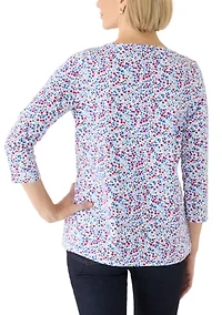 Women's 3/4 Sleeve Neck Detail Print Shirt