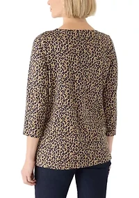 Women's 3/4 Sleeve Neck Detail Print Shirt