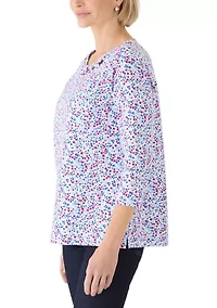 Women's 3/4 Sleeve Neck Detail Print Shirt