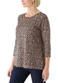 Women's 3/4 Sleeve Neck Detail Print Shirt