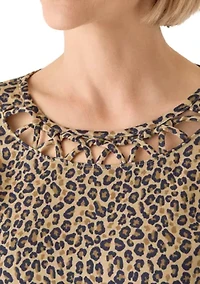 Women's 3/4 Sleeve Neck Detail Print Shirt