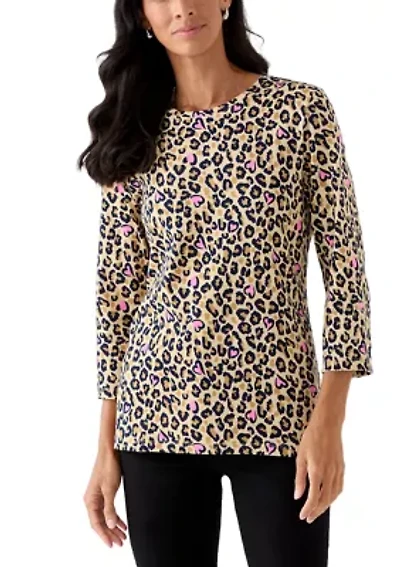 Women's Three-Quarter Sleeve Printed Crew Neck