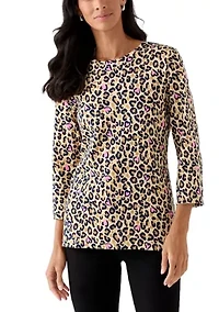 Women's Three-Quarter Sleeve Printed Crew Neck