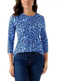 Women's Three-Quarter Sleeve Printed Crew Neck