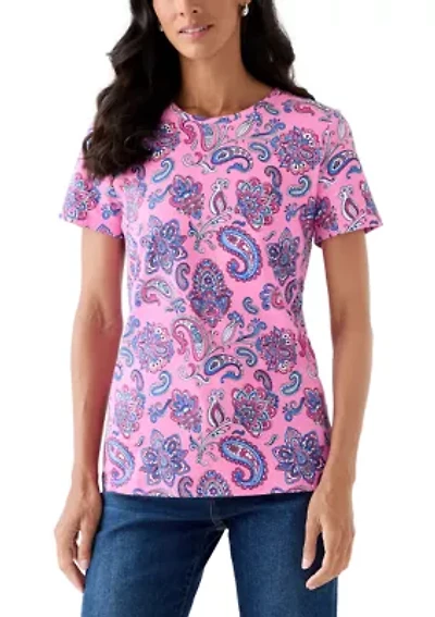 Women's Three-Quarter Sleeve Printed Crew Neck