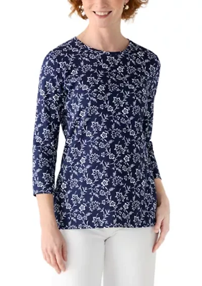 Women's Three-Quarter Sleeve Printed Crew Neck