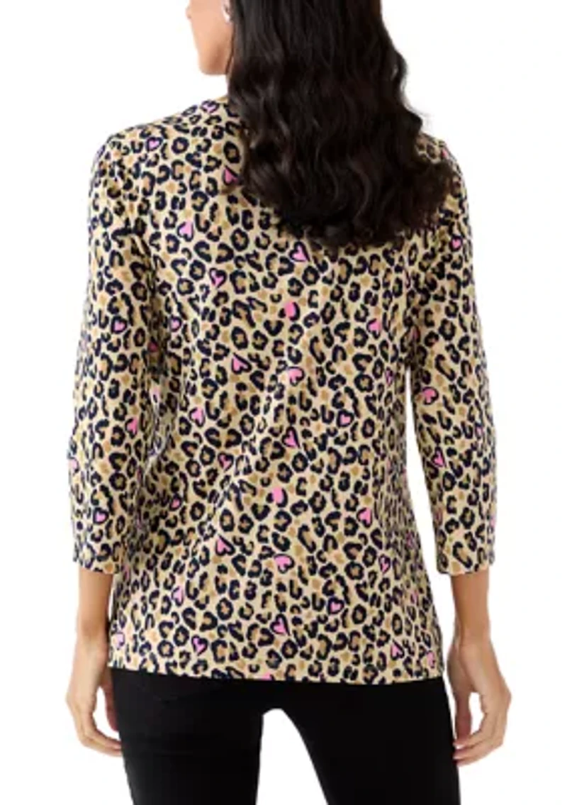 Women's Three-Quarter Sleeve Printed Crew Neck