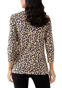 Women's Three-Quarter Sleeve Printed Crew Neck