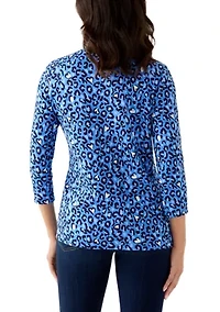 Women's Three-Quarter Sleeve Printed Crew Neck