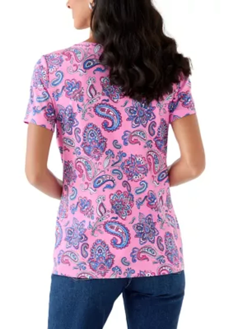 Women's Three-Quarter Sleeve Printed Crew Neck