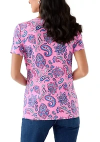 Women's Three-Quarter Sleeve Printed Crew Neck