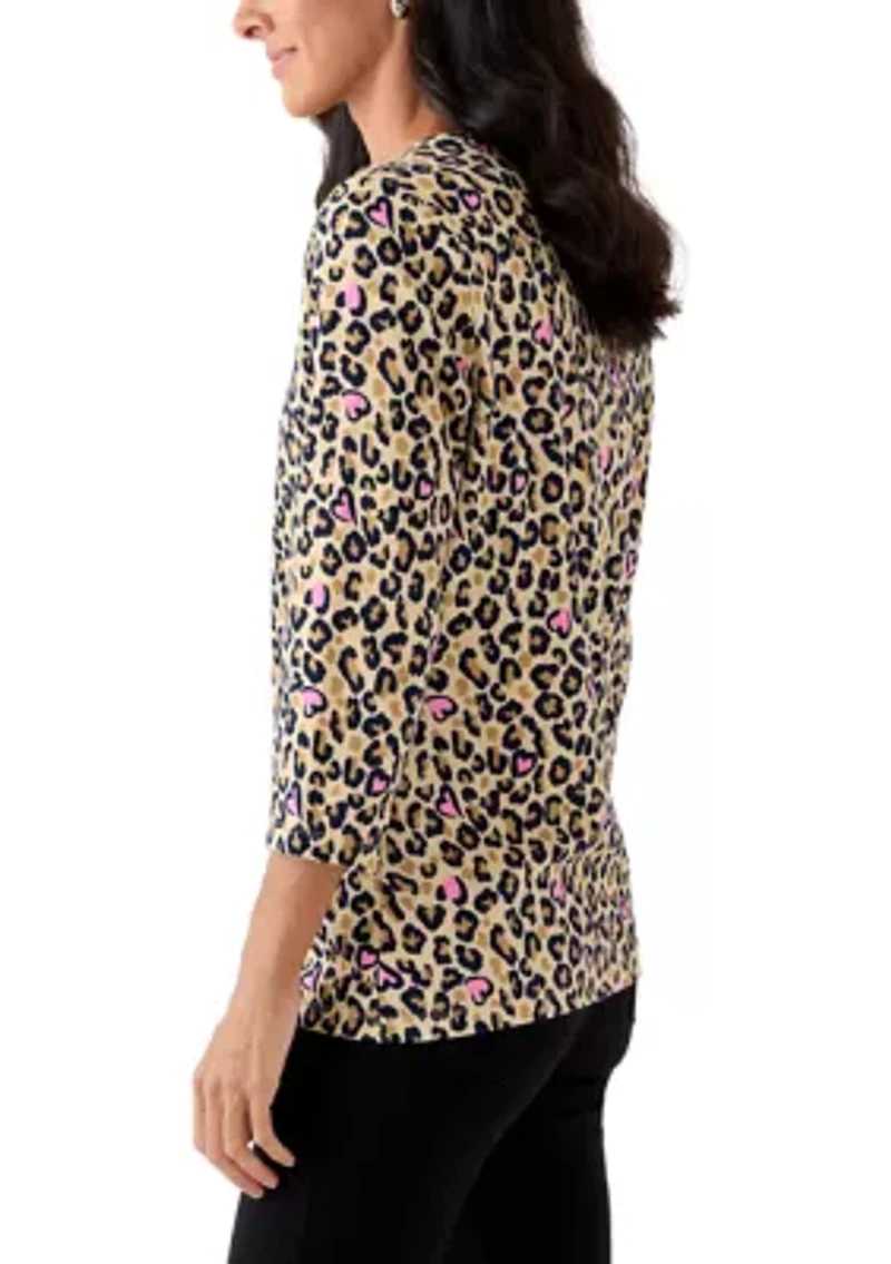 Women's Three-Quarter Sleeve Printed Crew Neck