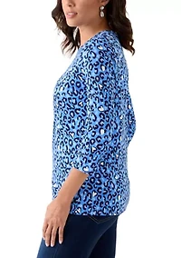 Women's Three-Quarter Sleeve Printed Crew Neck