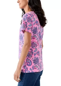 Women's Three-Quarter Sleeve Printed Crew Neck